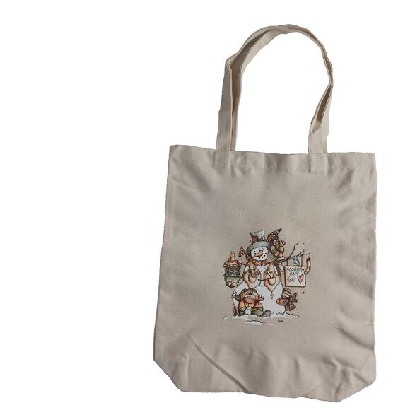 Reusable Canvas Bag Winter Holiday Christmas  Snowmen Melt Your Heart - Picture 1 of 2
